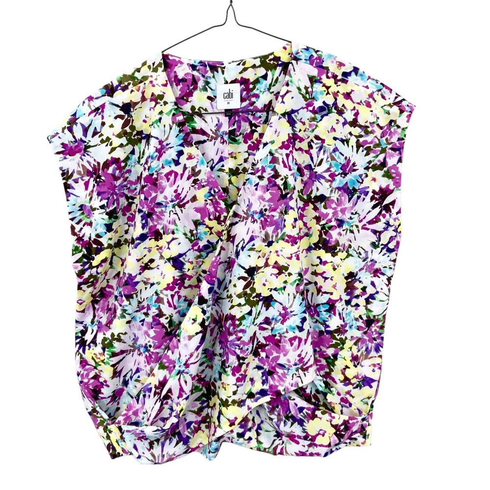 CAbi Eden Floral Wrap Top Flower Power V-Neck #5211 Sleeveless Purple